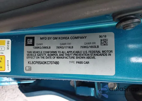 2019 Chevrolet Spark 2Lt Cvt z USA, uszkodzony, nr VIN KL8CF6SA3KC707480